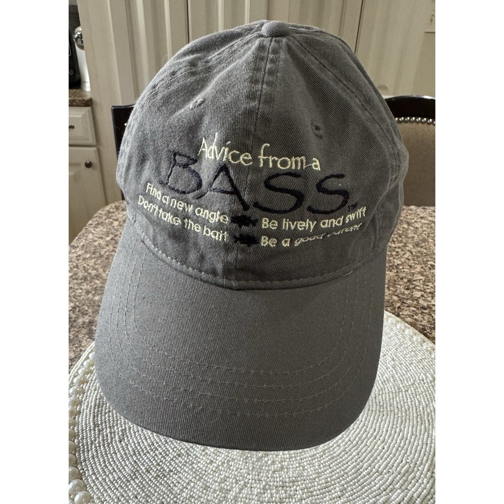 Vintage Advice From A Bass Army Green Strapback Hat Nature Hike Camp Fishing EUC